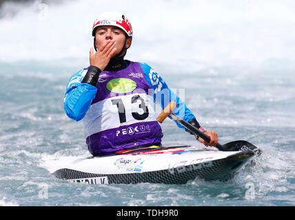 London, UK. 16th June, 2019. compete in the Women's C1 Final during 2019 ICF Canoe Slalom World Cup 1 Semi Final Men's Kayak K1 at the Lee Valley White Water Centre, London on 16 June 2019 Credit: Action Foto Sport/Alamy Live News Stock Photo