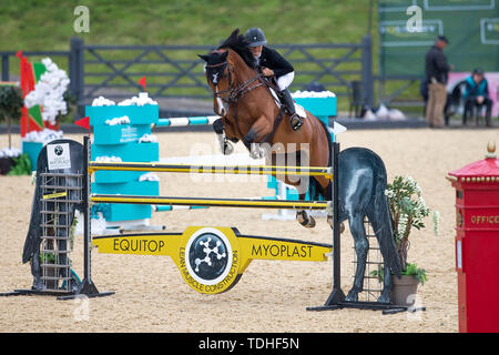 Tattenhall, Cheshire, UK. 16th June 2019. Winner. Georgia Tame riding Z7 Caretina. GBR. Horsewear Ireland Faults and Time. CSI4* 1.45m. Equerry Bolesworth International Horse Show. Tattenhall. Cheshire. United Kingdom. GBR. 16/06/2019. Credit: Sport In Pictures/Alamy Live News