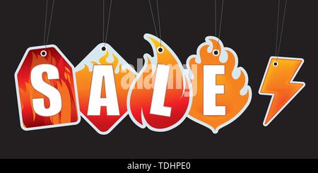 Vector illustration. Five hot sale labels in different shapes and backgrounds. Stock Vector