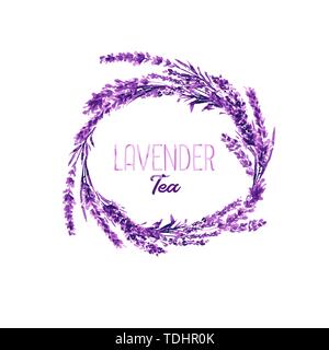 Watercolor or Aquarelle Paintings of Vector Lavender. Isolated Watercolour Stylixed Lavandula or Hand Drawn Tea Herbs Flower. Summer Blossom or Foliage of Garden Plant in Aquarelle. Provence Perfume. Stock Vector