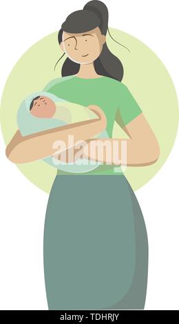 Baby In A Tender Embrace Of Mother, Mothers day, Infant Stock Vector