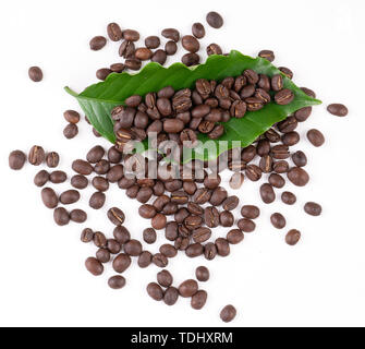 roasted coffee bean with leave isolated on white background Stock Photo