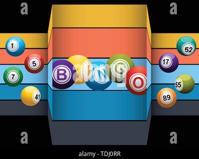 Bingo Balls And Bingo Balls Stating the Word Bingo Over Abstract Striped and Black Background Stock Vector