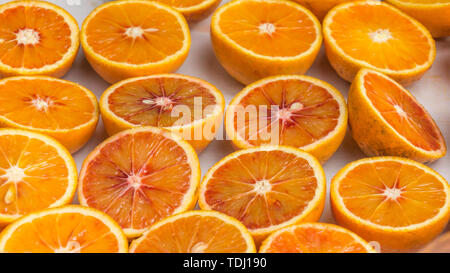 Close-up of cut blood oranges Stock Photo