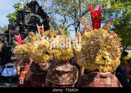 Young Balinese women wearing traditional Balinese headdress and traditional sarong at the opening ceremony of the Bali Art Festival 2019. This is free Stock Photo