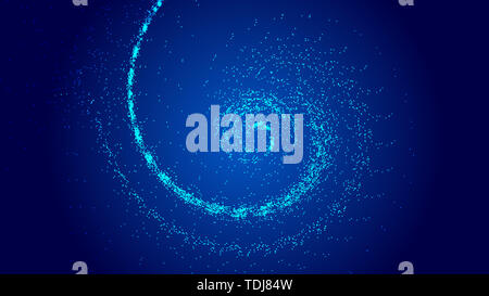 Dark blue cosmic vortex, particle construction network technology big data abstract background Stock Photo