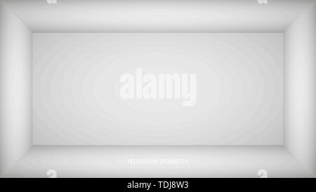 Abstract white empty room, niche with white wall, floor, ceiling, dark side without any textures, box top view colorless 3d illustration Stock Vector