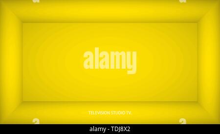 Abstract yellow empty room, niche with yellow wall, floor, ceiling, dark side without any textures, box top view colorless 3d illustration Stock Vector