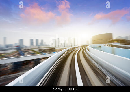 cityscape and rail track in tokyo from speed train Stock Photo