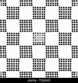 Abstract seamless pattern of hand drawn striped squares. Small square shapes. Brush strokes. Geometric shapes ornament. Monochrome vector checkered ba Stock Vector