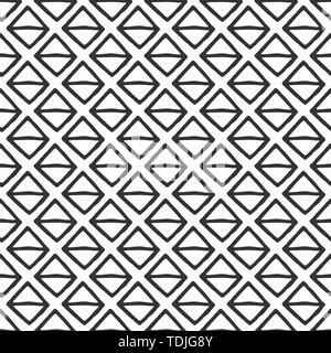 Abstract seamless pattern of hand drawn rhombuses divided into two parts. Brush strokes. Geometric shapes ornament. Monochrome vector background. Stock Vector