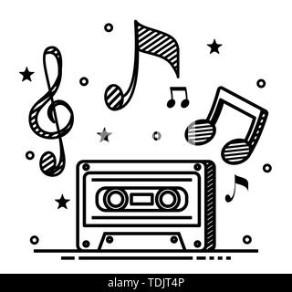 cassette melody with music notes rhythm and star Stock Vector