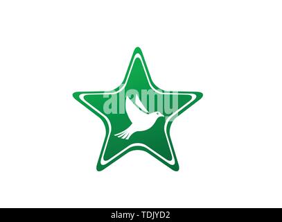 Bird or dove open wings and fly inside a circle for logo design illustration in the shape Stock Vector