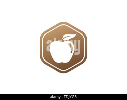 Apple with green leaf logo design illustration in the shape icon Stock Vector