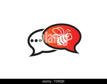 Happy bee open wings and fly for logo design illustration in chat icon Stock Vector