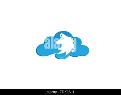Wolf head logo fox face illustration design illustration in a cloud shape icon Stock Vector