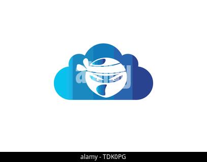 Ninja head with angry face design illustration in a cloud shape icon Stock Vector