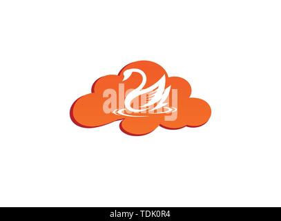 Goose or duck swimming for logo design illustration in a cloud shape icon Stock Vector