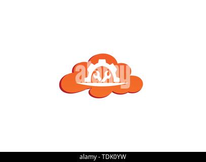 Mechanic gear tools in and pignion for logo design illustration, in a cloud shape icon Stock Vector