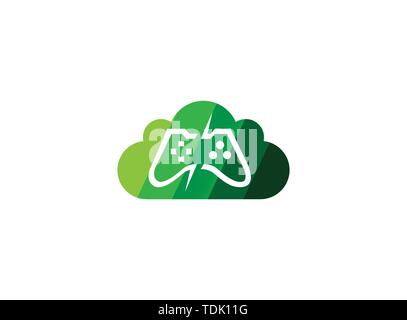 Console video games a controller gadget for logo design illustration, in a cloud shape icon Stock Vector