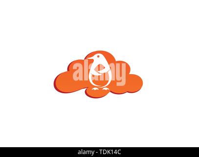 Penguin cute animal for logo design illustration in a cloud shape icon Stock Vector