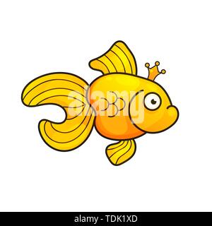Vector Illustration Isolated On Background Goldfish Aquarium Fish Silhouette Illustration. Colorful Cartoon Flat Aquarium Fish Icon For Your Design Stock Vector