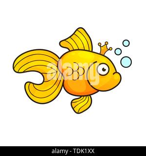 Vector Illustration Isolated On Background Goldfish Aquarium Fish Silhouette Illustration. Colorful Cartoon Flat Aquarium Fish Icon For Your Design Stock Vector