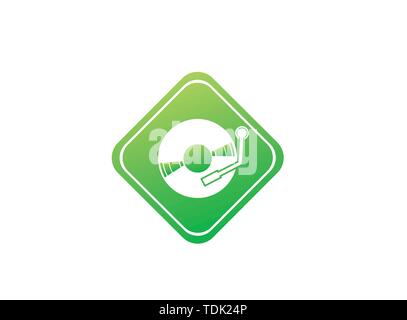 Vinyl disk for dj mixing music logo design illustration in the shape Stock Vector