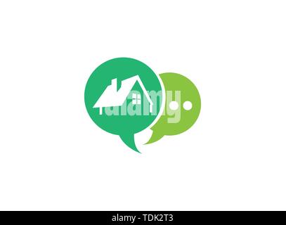 A small green home symbol with window and chimney for logo design illustration in a shape icon Stock Vector