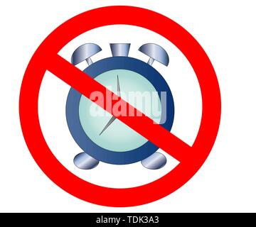 No, Ban or Stop signs. Mechanical clock time icons. Stopwatch timer symbol. Wake up alarm sign. Prohibition forbidden red symbols. Stock Vector