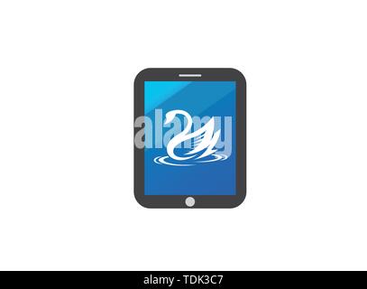 Goose or duck swimming for logo design illustration in a pad shape tablet icon Stock Vector