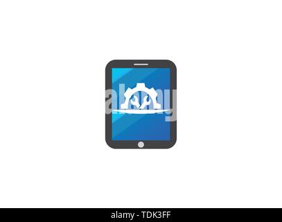 Mechanic gear tools in and pignion for logo design illustration, in a pad shape tablet icon Stock Vector