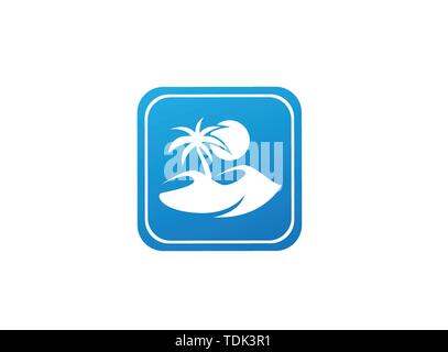 desert logo palm and sand and sun design illustration in the shape Stock Vector