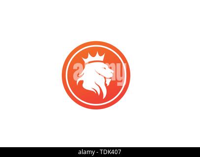 Lion head and crown in the top logo design, animal king symbol in the shape Stock Vector