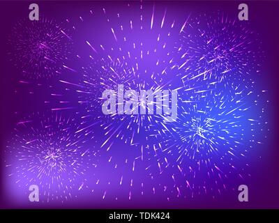 Festive patterned fireworks, bursting in various forms, sparkling pictograms Abstract. New Year and birthdays. Stock Vector