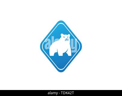 Big bear standing and looking at the side logo design, illustration icon in a shape Stock Vector