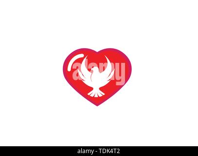 Falcon or eagle open wings flying logo design illustration, hawk in a heart shape love icon Stock Vector