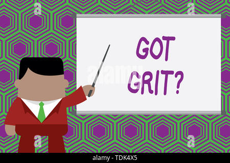 Conceptual hand writing showing Got Grit Question. Concept meaning A hardwork with perseverance towards the desired goal Businessman standing in front Stock Photo