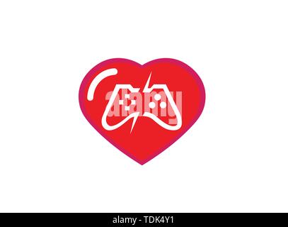Console video games a controller gadget for logo design illustration, in a heart shape love icon Stock Vector