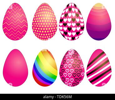 Set of Easter eggs with different texture on white background.Spring holiday. Happy easter eggs Stock Vector