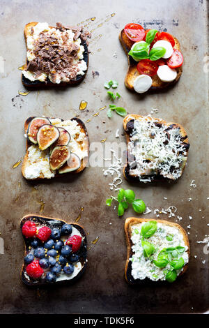 Vegetarian Open Face Sandwich Assortments Stock Photo