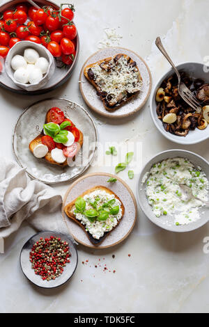 Vegetarian Open Face Sandwich Assortments Stock Photo