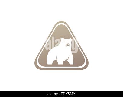 Big bear standing and looking at the side logo design, illustration icon in a shape Stock Vector