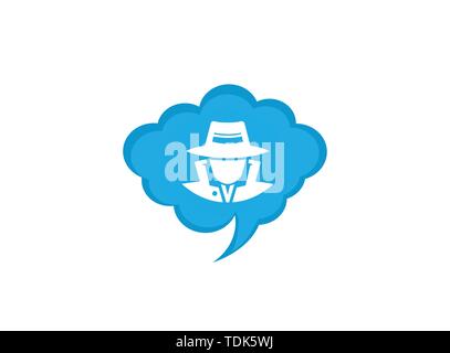 detective spy with hat in a chat icon for logo design illustration, secret job icon Stock Vector