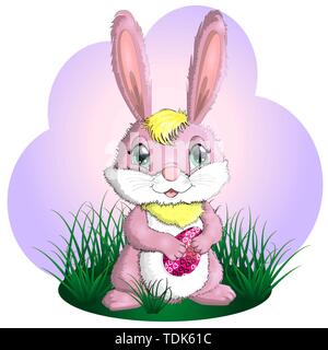 Happy Easter. Easter bunnies and egg in field. copy space for text Stock Vector