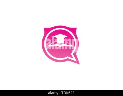 Graduation Hat on papers book for logo design illustration in a chat icon Stock Vector