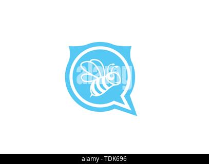 Happy bee open wings and fly for logo design illustration in chat icon Stock Vector