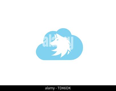 Wolf head logo fox face illustration design illustration in a cloud shape icon Stock Vector