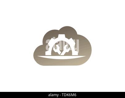 Mechanic gear tools in and pignion for logo design illustration, in a cloud shape icon Stock Vector