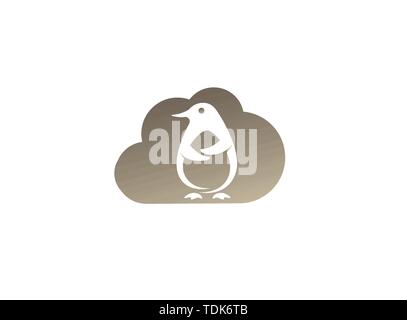 Penguin cute animal for logo design illustration in a cloud shape icon Stock Vector